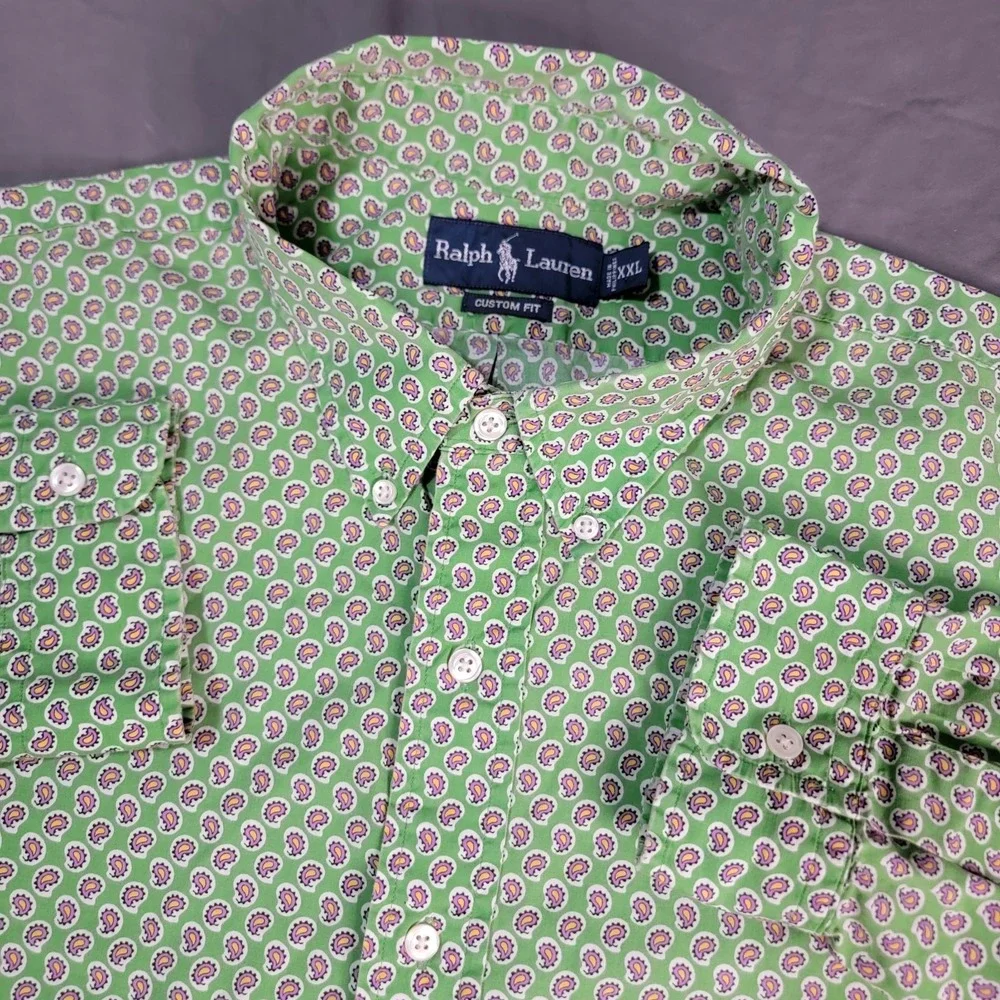 Polo‎ Ralph Lauren Shirt Men's 2XL Green Paisley All Over Print Long Sleeve Loud